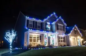 House blue white christmas lights