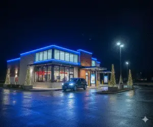Car dealership blue christmas lights