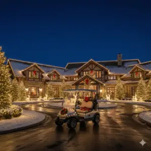 Golf cart country club christmas lights